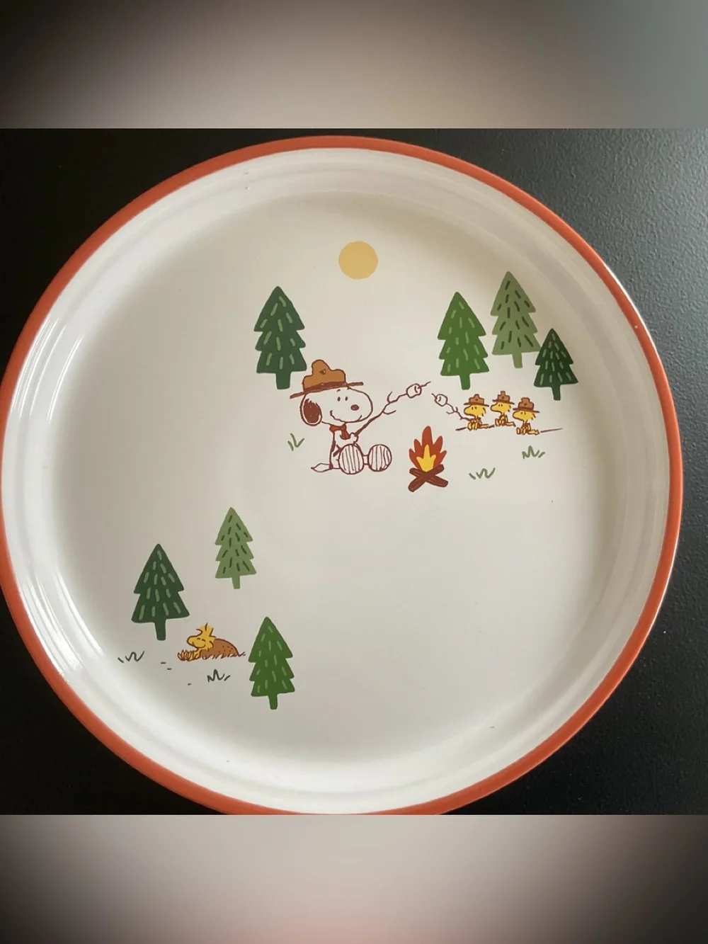 NWT Williams Sonoma Camp Peanuts Plates with Snoopy & Woodstock Set of 4